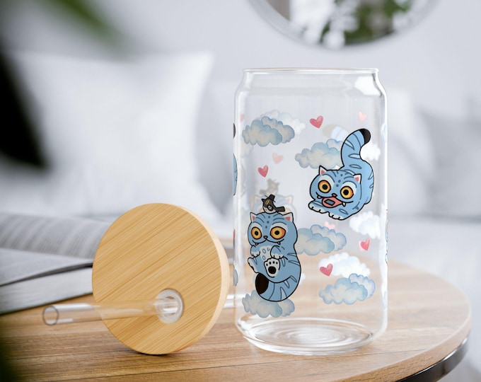 Kpop Demon Hunters Derpy Tiger Glass Cup, Bamboo Lid & Straw