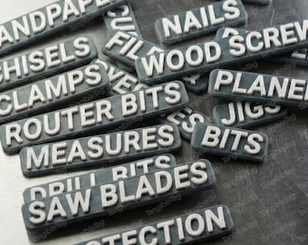 WOODWORKER EDITION - 15 pcs Magnetic Plastic Tool Box Tags  - ToolBox Magnets Shop Organiser For Carpenter