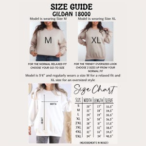 Puede incluir: Gu&iacute;a de tallas para sudaderas Gildan 18000. Incluye una tabla de tallas con medidas en pulgadas para las tallas S a 5XL. La gu&iacute;a muestra c&oacute;mo queda la sudadera para un look relajado o de gran tama&ntilde;o. La modelo mide 162.5 cm.