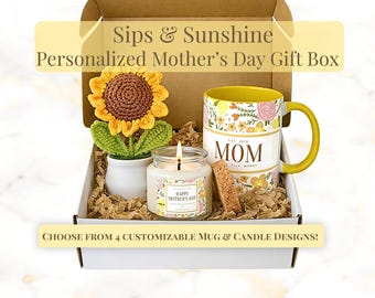 Caja de regalo personalizada para la abuela, set de regalo para el Día de la Madre, cesta de regalo personalizada para la abuela, set de regalo de taza de café y vela.