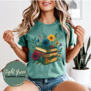 Floral Book & Books Tee, Cozy Reader Graphic Shirt, Book Lover Gift, Gift for Teacher, Gift for Librarian