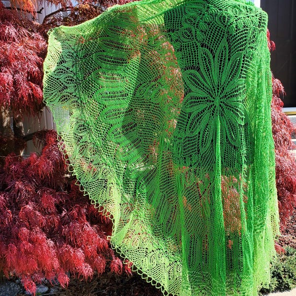 Glocinella - hand knit lace shawl large circular heirloom focal piece