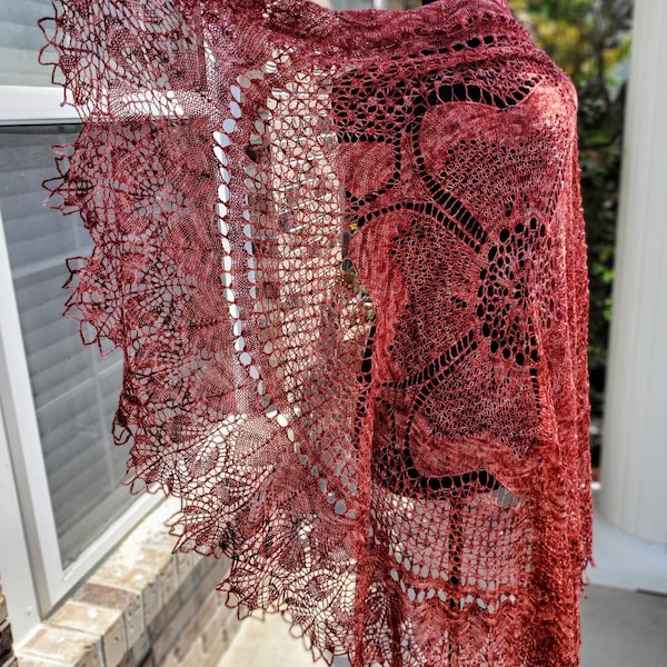 English Rose - hand knit lace shawl large circular heirloom focal piece
