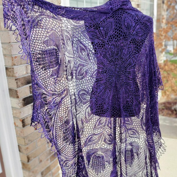 Lyra - hand knit lace shawl large circular heirloom focal piece