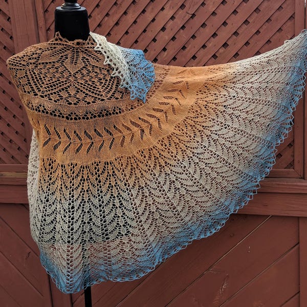 Oasis in the High Desert - hand knit lace shawl large semi circular heirloom focal piece
