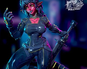 Cyberpunk Oni Lynn - Pin Up Miniature by Ronin Arts Workshop