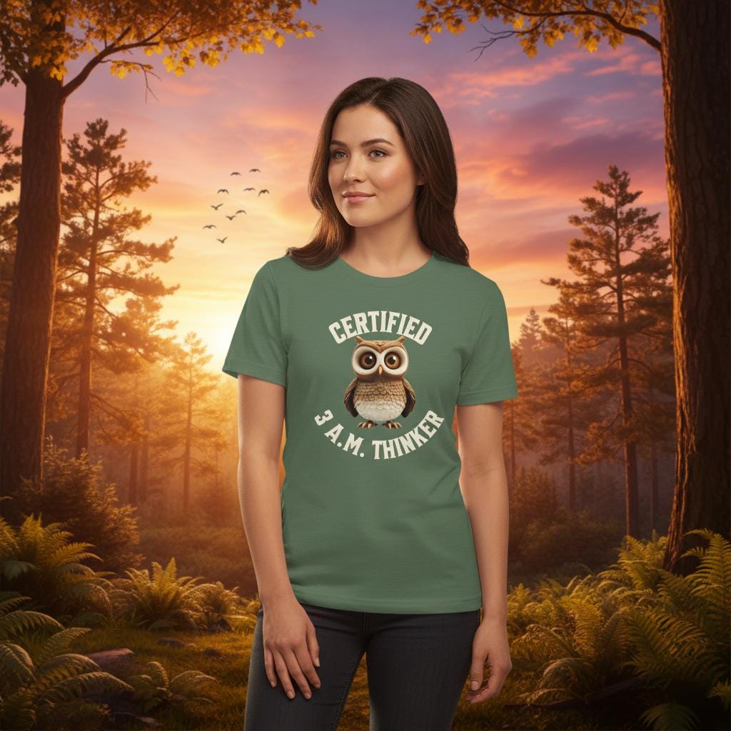 Certified 3 a.m. Thinker Fun Owl T-Shirt - Retro Vintage Tee, Unisex & Eco-Friendly