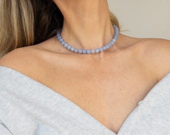 Aquamarine Beaded Necklace – Handmade Natural Gemstone Jewelry for Women – Gift for Her