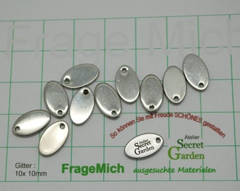 Kleine ovale Schmuck Anhänger, mit Laser Gravur ab 1 Stück! mit individuellem Logo, Edelstahl Anhänger,  12.7 x 7.5