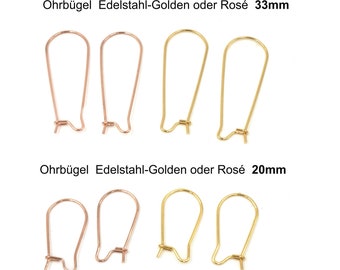 XXL Edelstahl 3 Paar Ohrhaken,Ohrbügel , elegant ,golden Rosegold , Auswahl  33mm  oder 20mm länge , in 2 verschiedenen größen