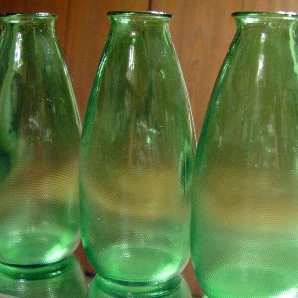 3 Vintage Green Glass Bottles/Vases