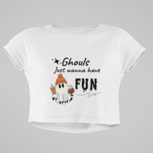 Halloween Ghost Crop Tee: Soft Poly-Cotton Blend Spooky Top