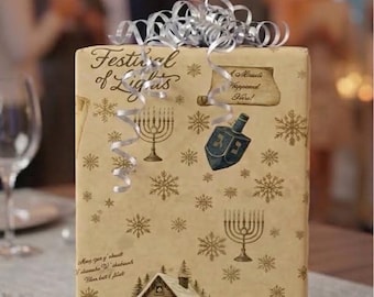 Papel de regalo de Janucá con diseño vintage / Papel de regalo con canciones de Janucá