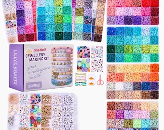DIY beads starter kit, bracelet making supplies to make your own jewellery, small craft box assorted beads, clay beads set, jewellery making