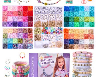 DIY beads starter kit, bracelet making supplies to make your own jewellery, small craft box assorted beads, clay beads set, jewellery making