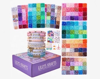 DIY beads starter kit, bracelet making supplies to make your own jewellery, small craft box assorted beads, clay beads set, jewellery making