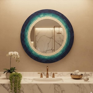 Coastal Bone Inlay Spiegel | Marine Türkis Farbverlauf | Handgefertigte Wandkunst