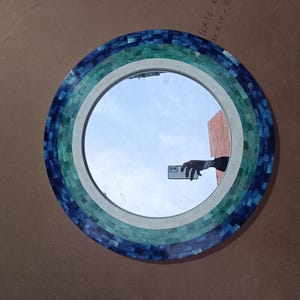 Coastal Round Bone Inlay Mirror | Navy Turquoise Gradient | Handcrafted Wall Art image 5