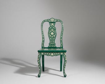 Handmade Bone Inlay Accent Chair | Floral Botanical Design