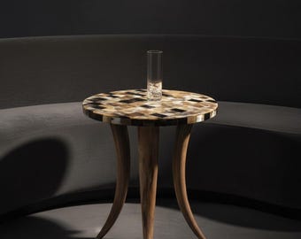 Handmade Horn Inlay Side Table: Modern Tripod Accent Decor