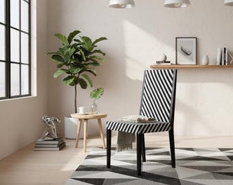 Bone Inlay Dining Chair | Black & White Striped Upholstered Seat | Handmade Luxury Seating