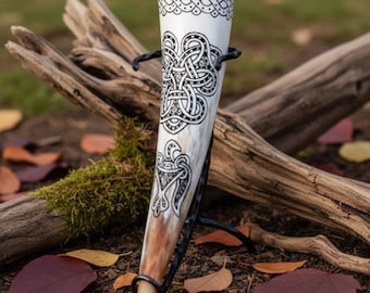 Ox-Horn Viking Drinking Horn Unique & Hand Crafted with Iron Stand, Viking Design