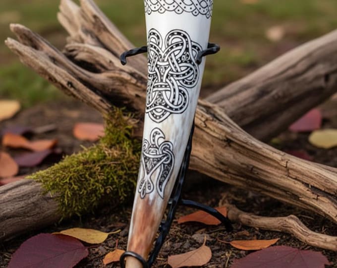 Ox-Horn Viking Drinking Horn Unique & Hand Crafted with Iron Stand, Viking Design