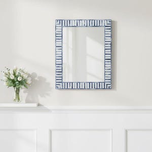 Handmade Bone Inlay Mirror Frame |  Wall Mirror |  Luxury Decor | Blue and White