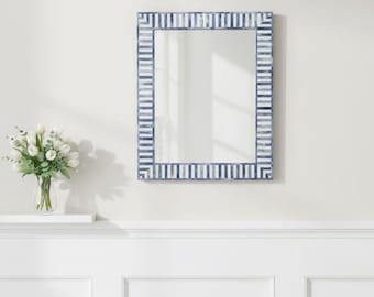 Handmade Bone Inlay Mirror Frame |  Wall Mirror |  Luxury Decor | Blue and White