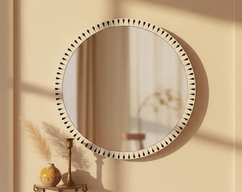 Round Bone Inlay Mirror | Handcrafted Wall Mirror | Bohemian Home Decor