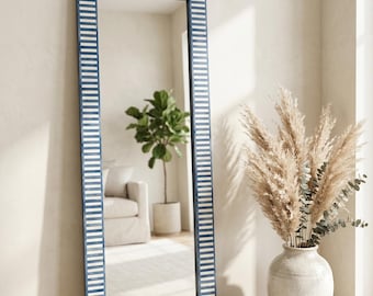 Blue Bone Inlay Full Length Mirror | Handmade Rectangle Wall Floor Mirror Decor
