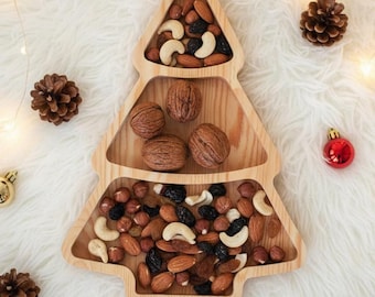 Handmade Christmas Tree Serving Tray: 3-Tier Pine Wood Holiday Appetizer Platter