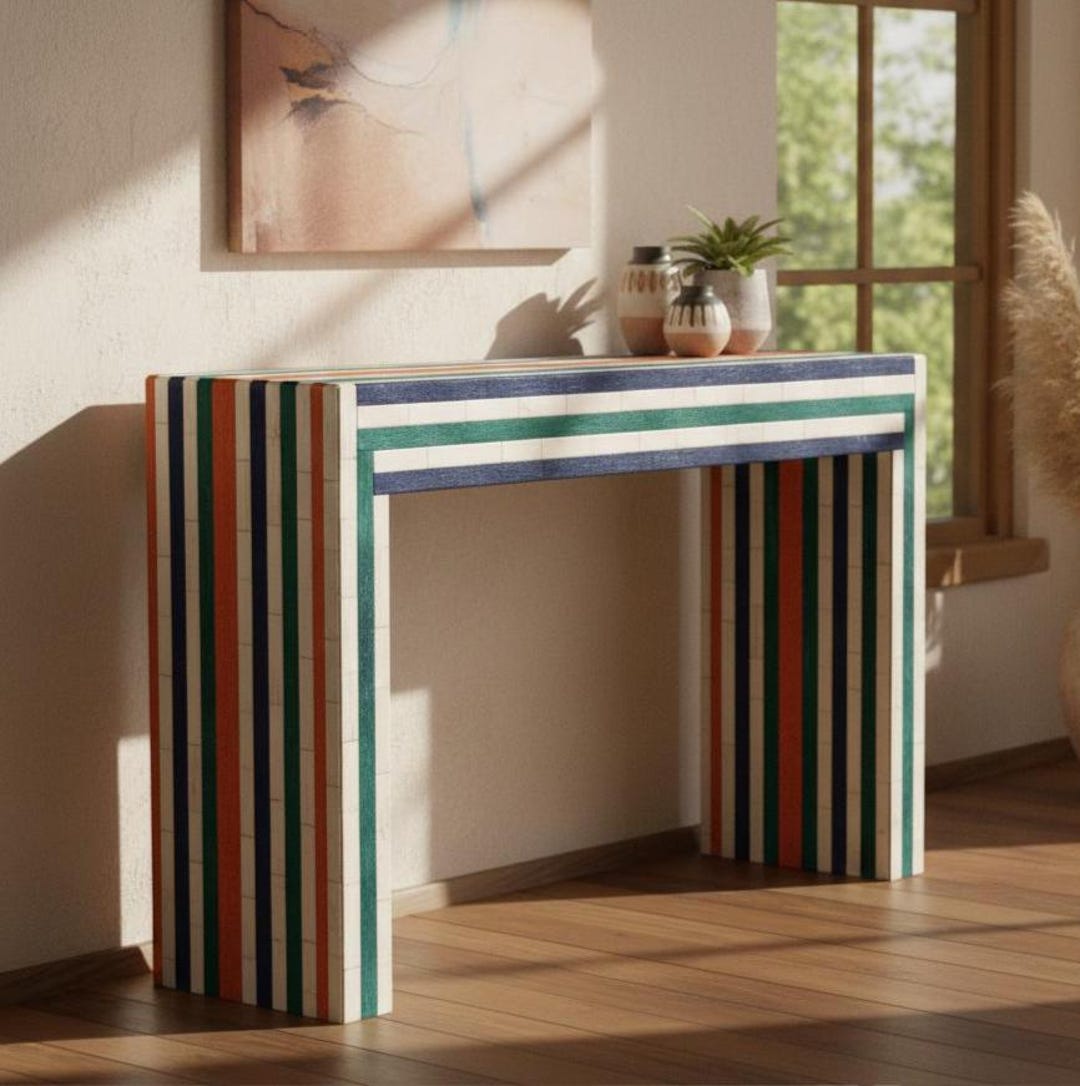 Modern Bone Inlay Modern Bone Inlay Entryway Table | Colorful Stripes | Handmade Console ...
