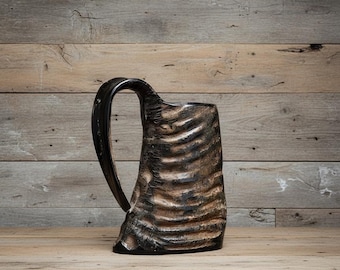 Handmade Textured Ceramic Mug –  Natural Buffalo Horn – Safe & Eco-Friendly Drinkware