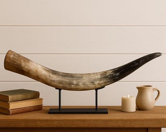 Rustic Bull Horn on Stand: Authentic Viking Home Decor | Natural Horn