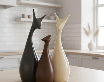 Ceramic Deer Family Figurines Set | Matte Brown Decorative Deer Statues | Home Décor