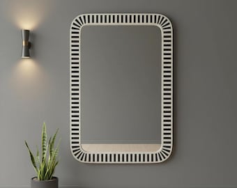 Bone Inlay Mirror | Black & White Striped Mirror | Handmade Luxury Wall Décor