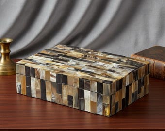 Handmade Natural Horn Inlay Jewelry Box – Elegant Decorative Organizer for Jewelry & Watches