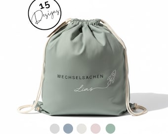 Personalized kindergarten bag / gym bag / spare clothes bag / mud clothes – with desired name & minimalist line art