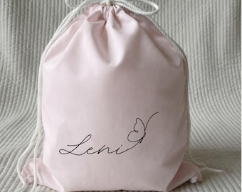 Personalized daycare bag with name/ gym bag/ for changing clothes or sports equipment and butterfly motif