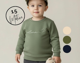 Personalized children's sweater with name and design | Organic cotton & rPET | 15 designs | Beige • Green • Navy