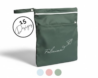 Personalisierbarer Wetbag mit Namen | 30×36 cm | Motiv wählbar | für Kita, Schwimmen, Reisen | wasserabweisend | 3 Farben