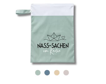 Wet bag with name – personalized wet bag for kindergarten with paper boat | Daycare, kindergarten, swimming, travel