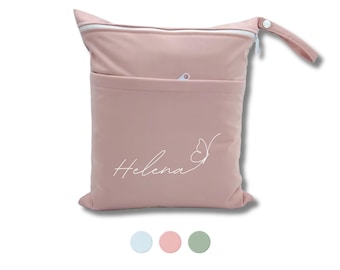 Personalized wet bag with name | 30×36 cm | Choice of design | For daycare, swimming, travel | Water-repellent | 3 colors