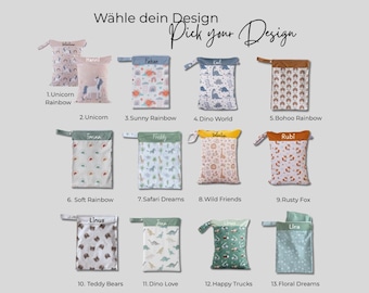 Personalized wet bag for daycare & on the go – various patterns – waterproof – diaper and swim bag