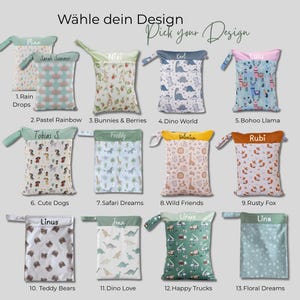 Wetbag personalisiert für Kita & unterwegs – verschiedene Muster – wasserdicht – Windel- und Schwimmbeutel