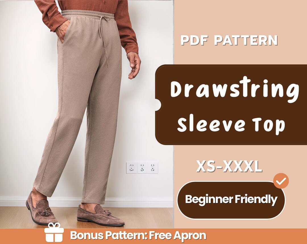 Men's Drawstring Pants Sewing Pattern, Beginner Pattern, XS-XXXL, Men's ...