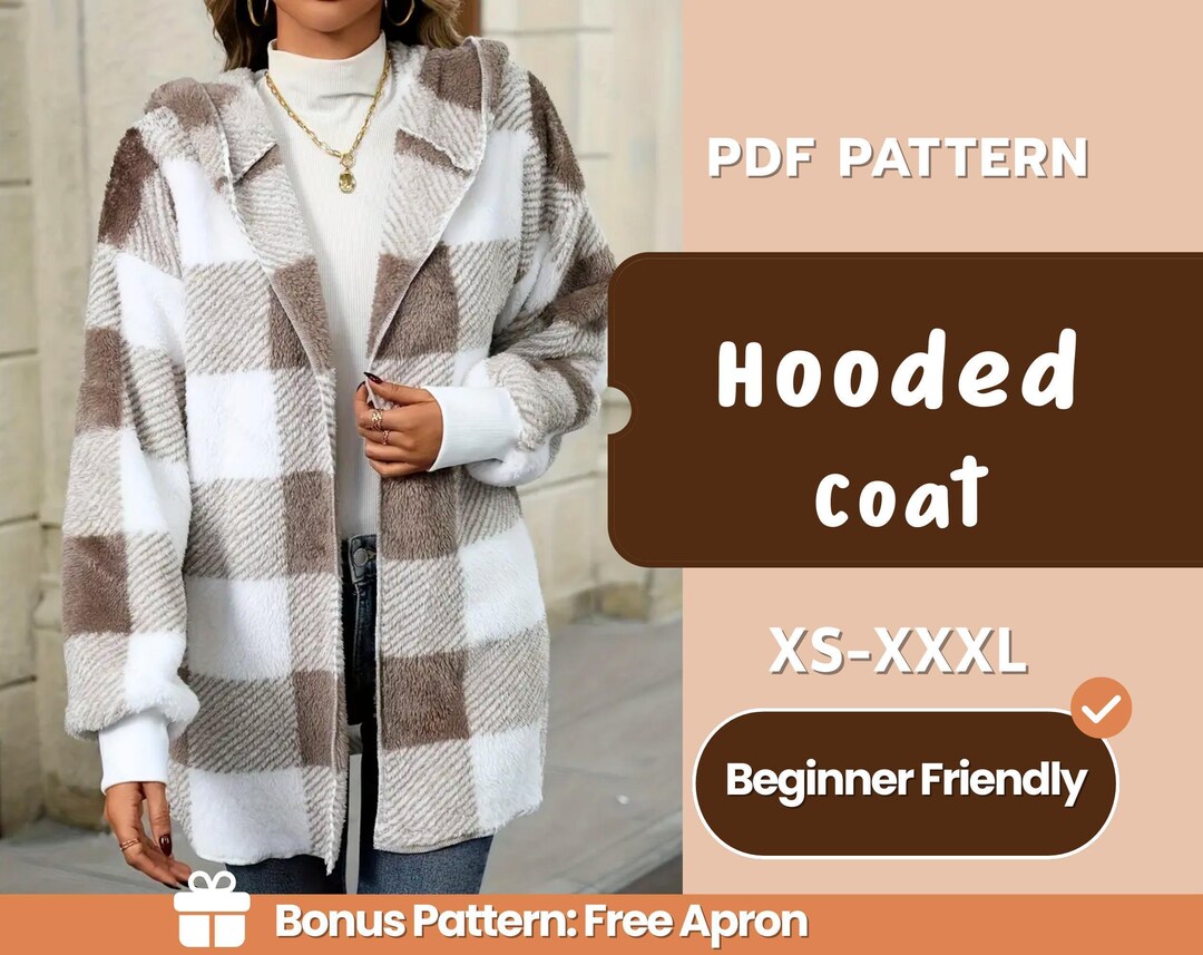 Hooded Coat Sewing Pattern, Beginner Friendly, XS-XXXL, Women Coat ...
