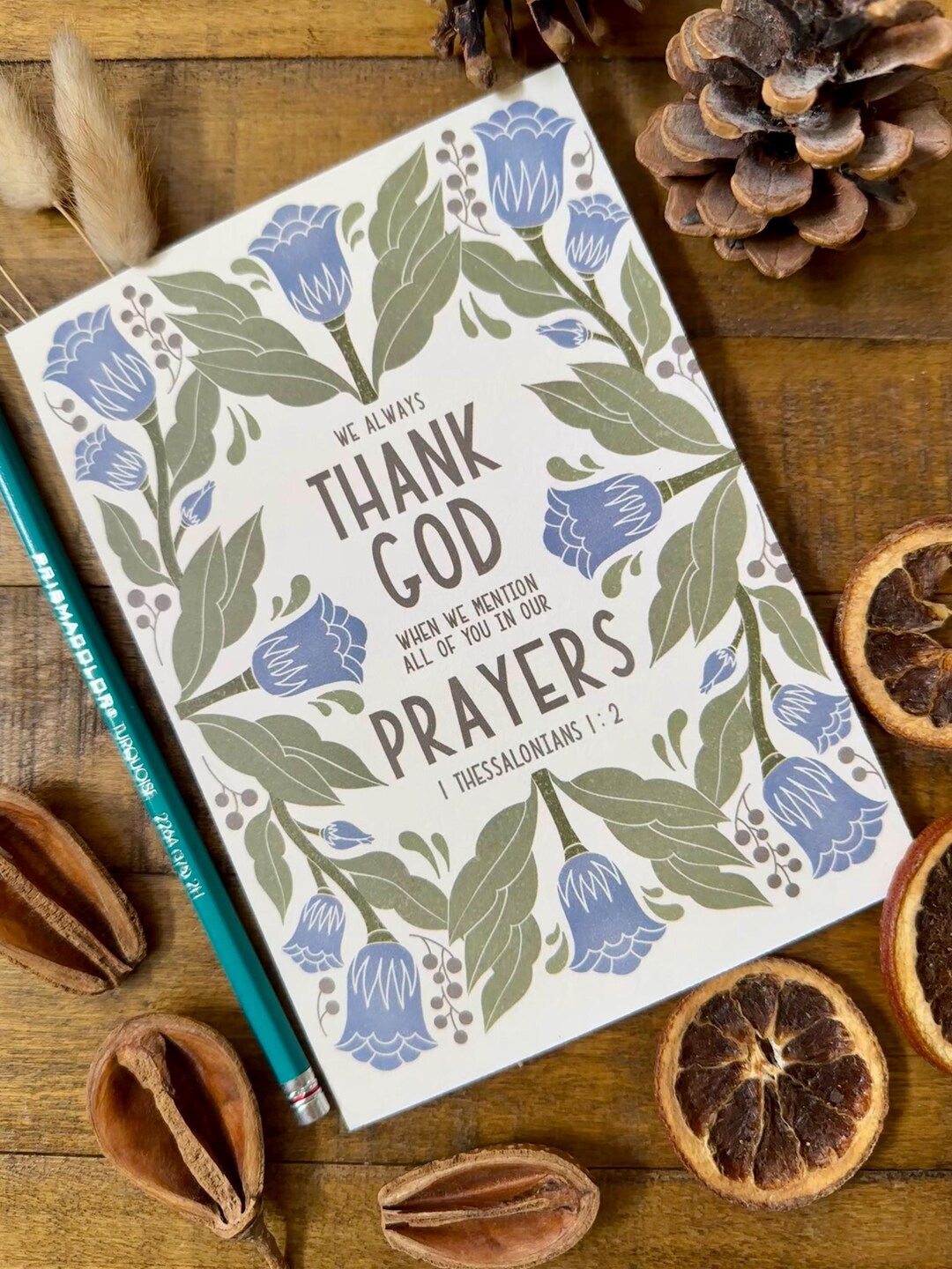 Bible Thank You Cards 10 Pack 5x7” Hand Illustrated Blue & Green ...