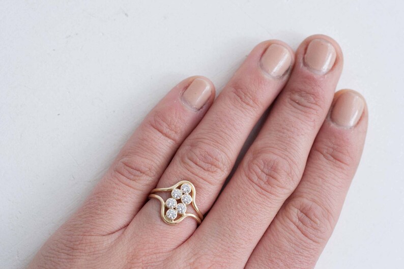 Multi Diamond Curve Ring Solid 14k Recycled Gold Unique | Etsy
